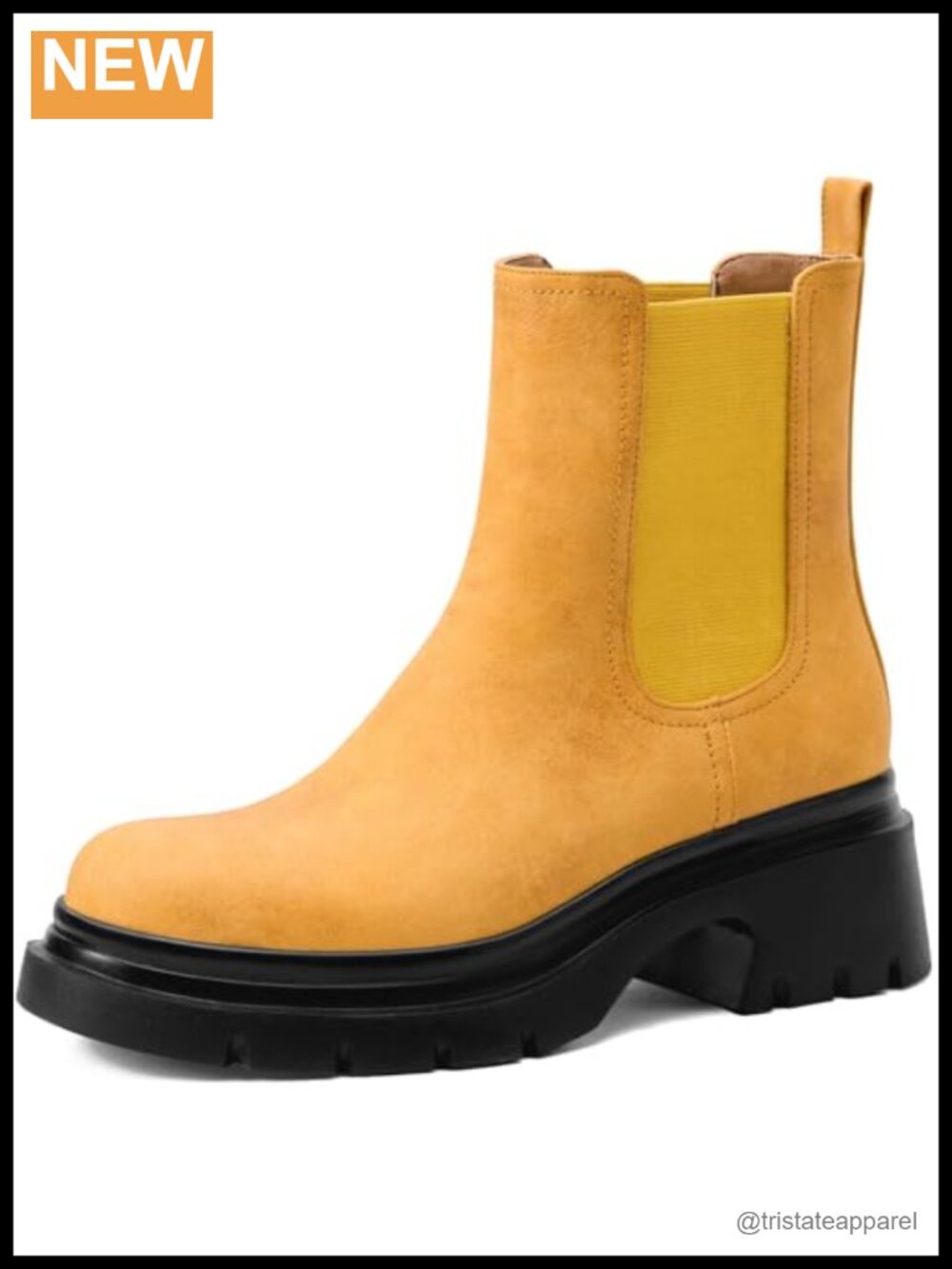 FEMSTEP Women's Chelsea Boots, Slip On Chunky Heel Platform Ankle Boots Round